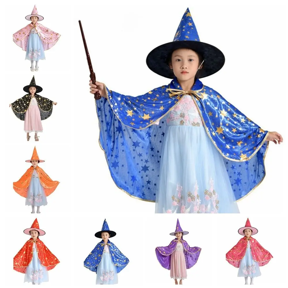 Star Witch Cloak Cape with Hat Multicolor Gilding Kids Halloween Cloak Sets with Wizard Hat Magician Outfit Halloween Costumes