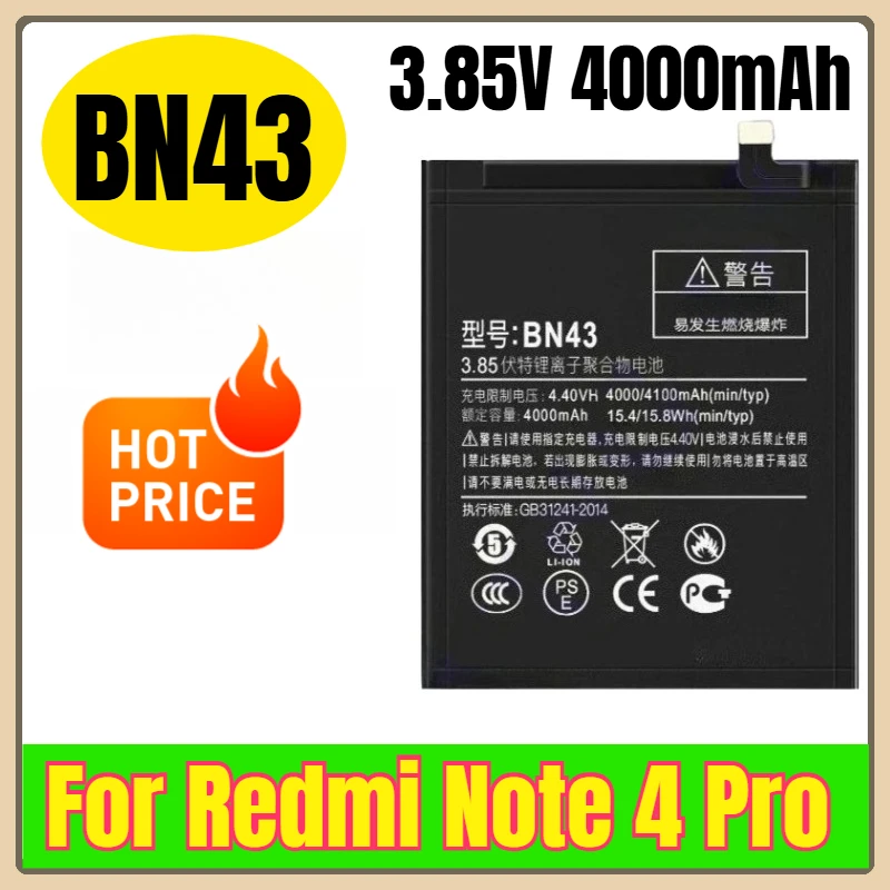 

BN43 3.85V 4000mAh Mobile Phone Batteries for Redmi Note 4 Pro