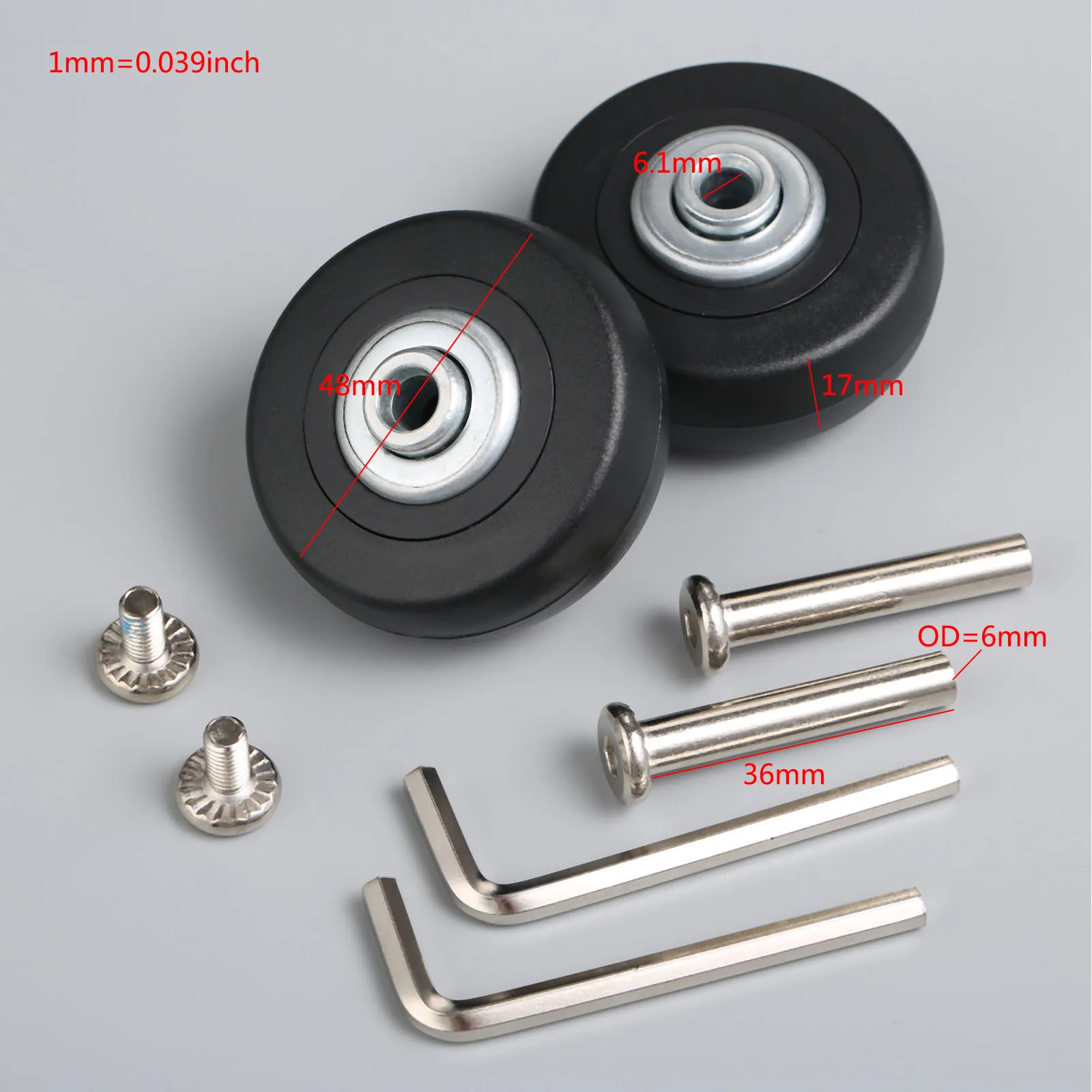 2sets Suitcase Replacement Wheels 50x18mm Travel Luggage Wheel OD 6mm Rubber Steel Axles+screws+Wrenches Repair Part Easy Instal