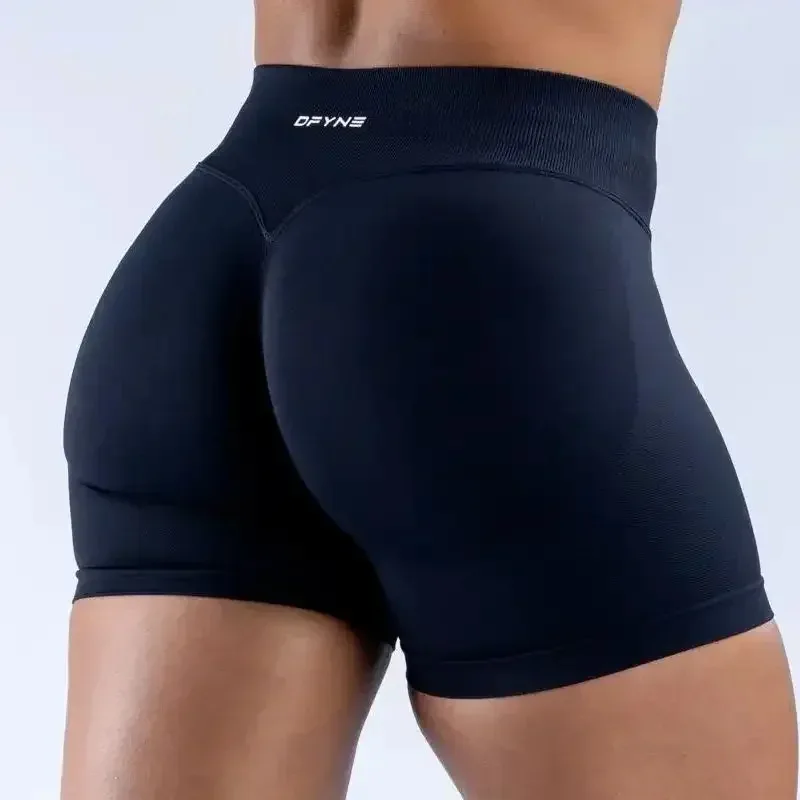 Dfyne Impact Shorts with logo Ribbed Waist Band Yoga Shorts Seamless Scrunch Bum Workout Gym Shorts Booty Hight Stretch Shorts