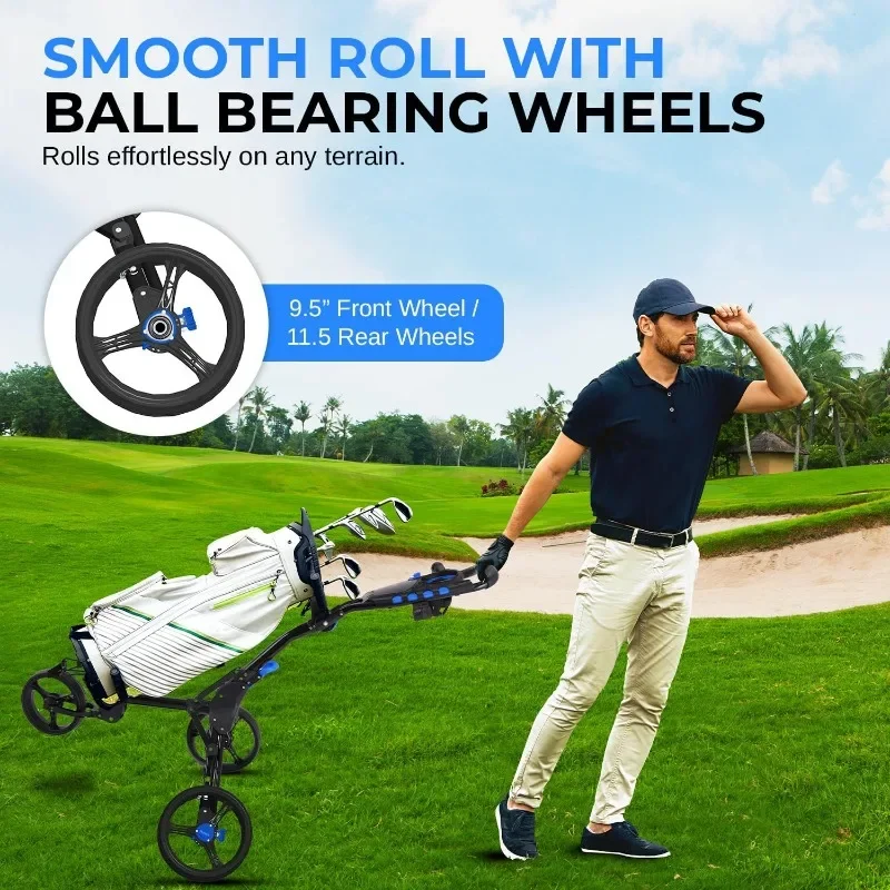 SereneLife 3-Wheel Golf Push Cart – Lightweight, Easy to Use & Fold, Adjustable Handle, Quick Braking System