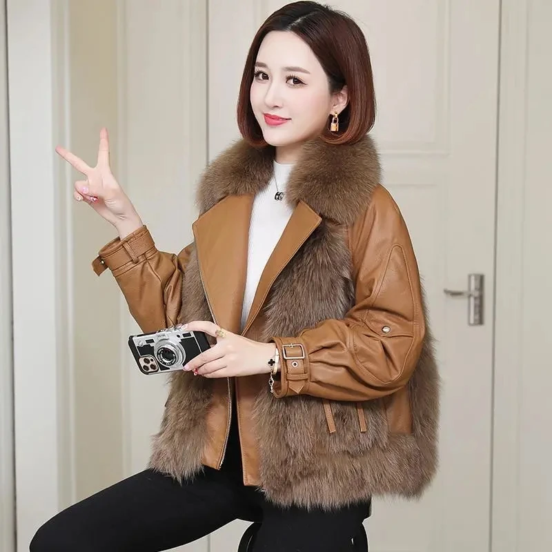 2025 겨울 신상 인조 퍼 코트, 모조 여우털 숏 시뮬레이션 레더 퍼 코트, 인조 양털 캐주얼 재킷