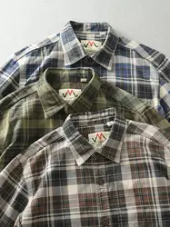 Spring And Autumn New American Retro Long-Sleeve Lapel Cargo Plaid Shirt Men's Fashion Pure Cotton Washed Casual Blouses