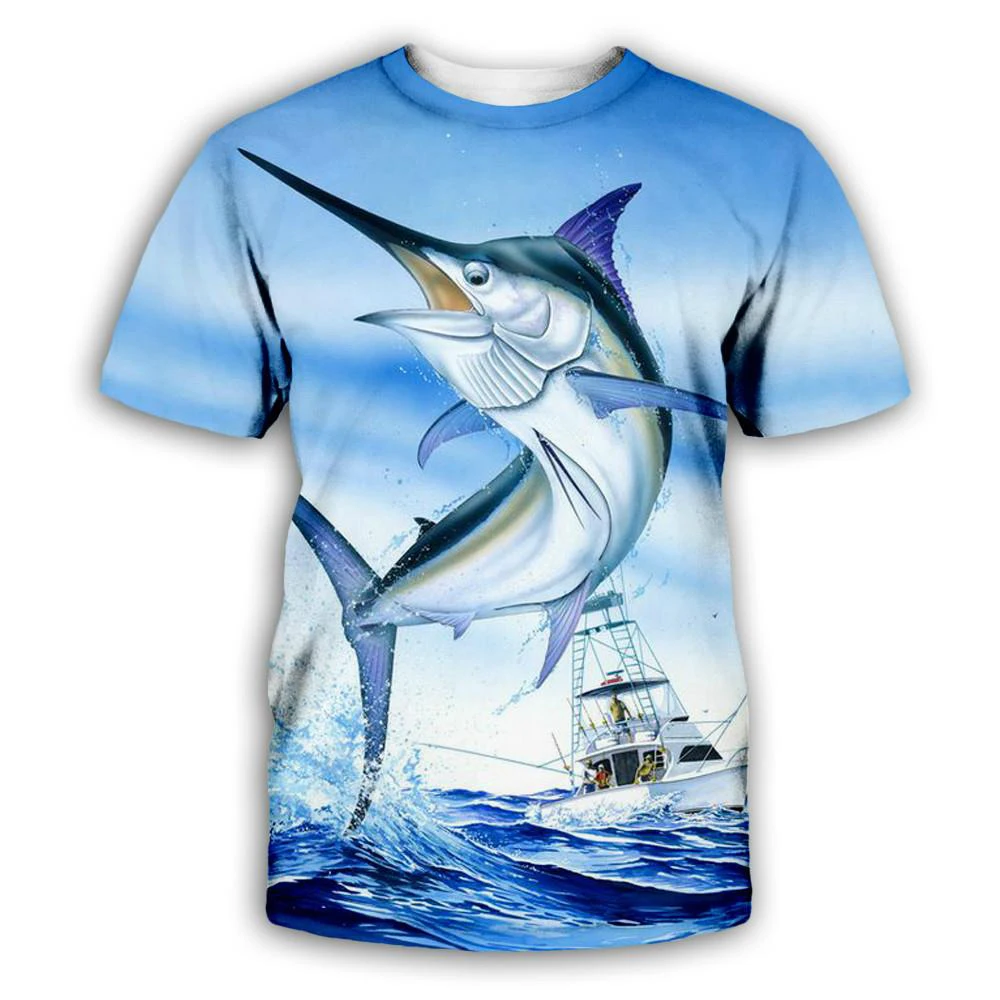 Summer Fishing 3D Print T-Shirts Men Women Hip Hop Short Sleeve T Shirt Oversized Outdoor Tees Harajuku Y2k Tops Kids Clothing