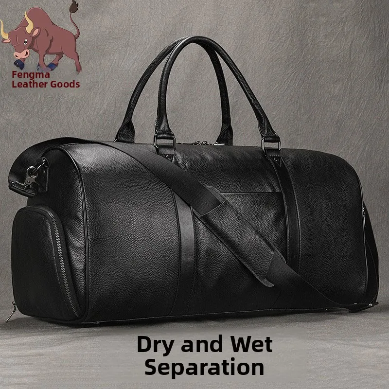 

Men's Genuine Leather Travel Bag Sport Fitn Bag Pure Cowhide Large Capaci Lage Bag Dry Wet Separation ort Term Busi...