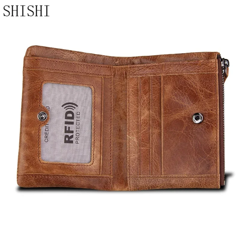 

Vintage Genuine Leather Zipper For Men RFID Holder Card Wallet Luxury Male Coin Purses Multi Function Man Money Clip