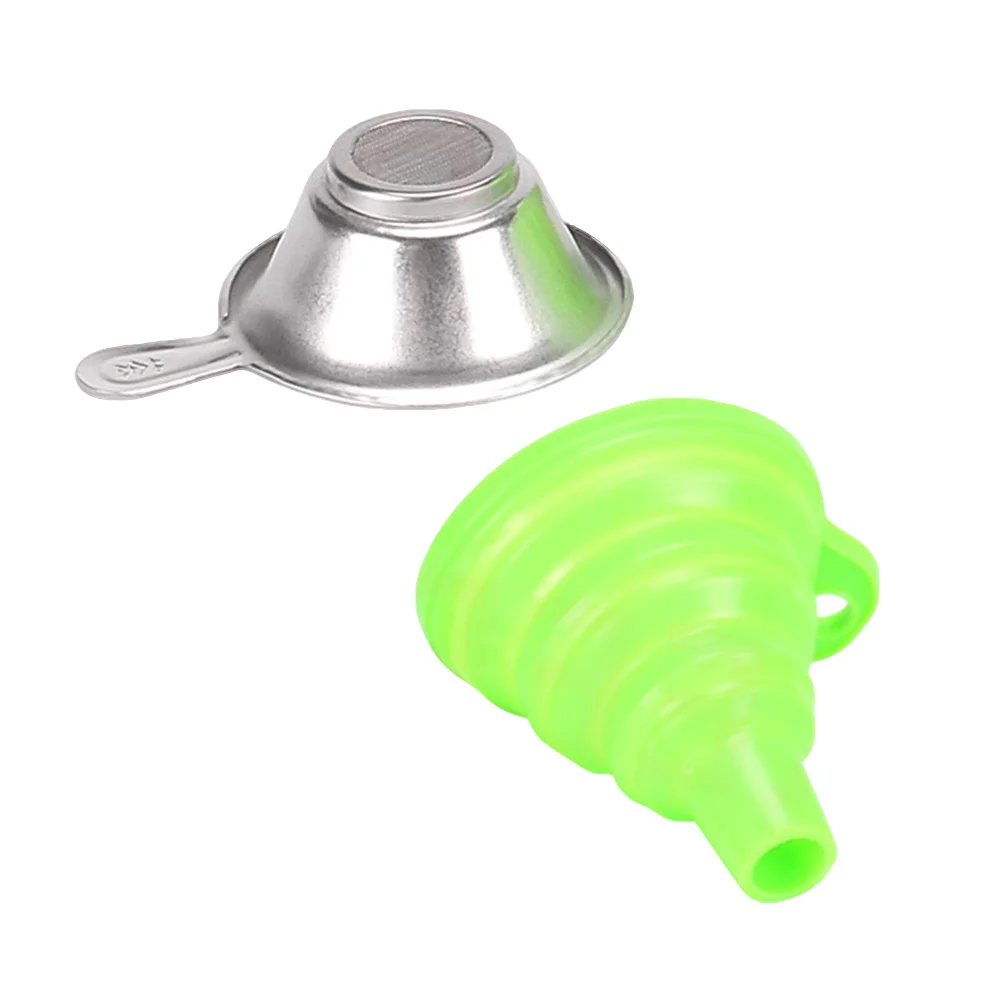 

2 in 1 Resin Transferring Funnel Set Silicone Foldable Funnel Metal Funnel for DLP SLA UV Photocuring 3D Printer Part (Green)