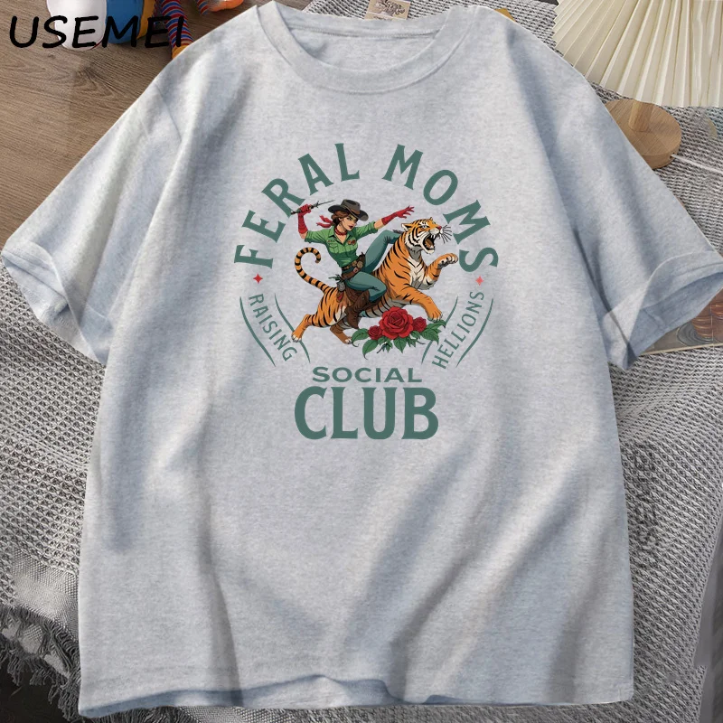 Feral mamans Club Social T-shirt Vintage graphique T-shirt Design Feral maman vie femme T-shirt Tendy Casua à manches courtes col rond t-shirts