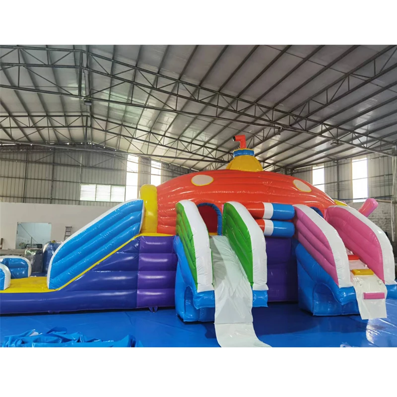 

Popular Large Rainbow Amusement Park Inflatable Bouncy Castle with Water Slide for Kids