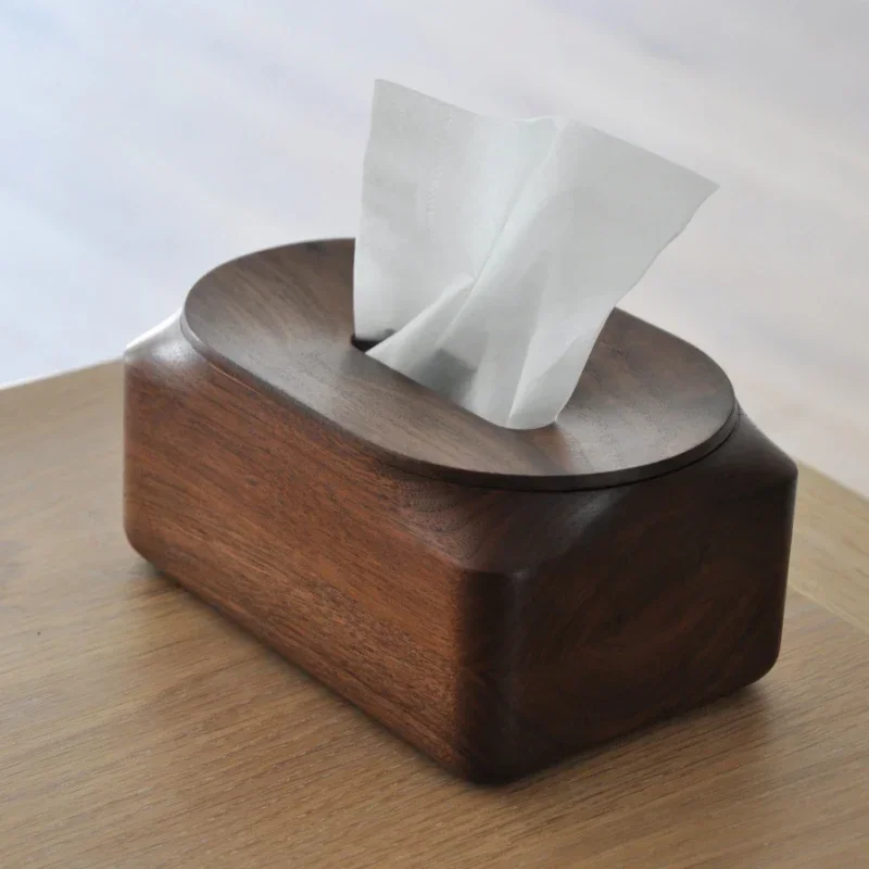 

Black Walnut Tissue Box Home High-end Tissue Dispenser for Easy Extraction Napkin Holder Magnetic Open Cover Home Decor