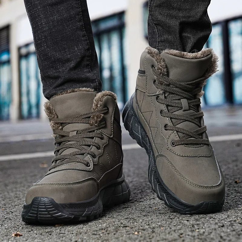 

2026 New Winter Men's High Top Hiking Boots Thickened Waterproof Fleece Lined Warm Cotton Shoes for Middle Aged & Elderly