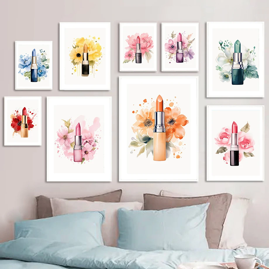 

Lipstick Makeup Series Red Green Yellow Blue Fashion Wall Art Canvas Painting Nordic Poster Lipstick Shop Room Decor