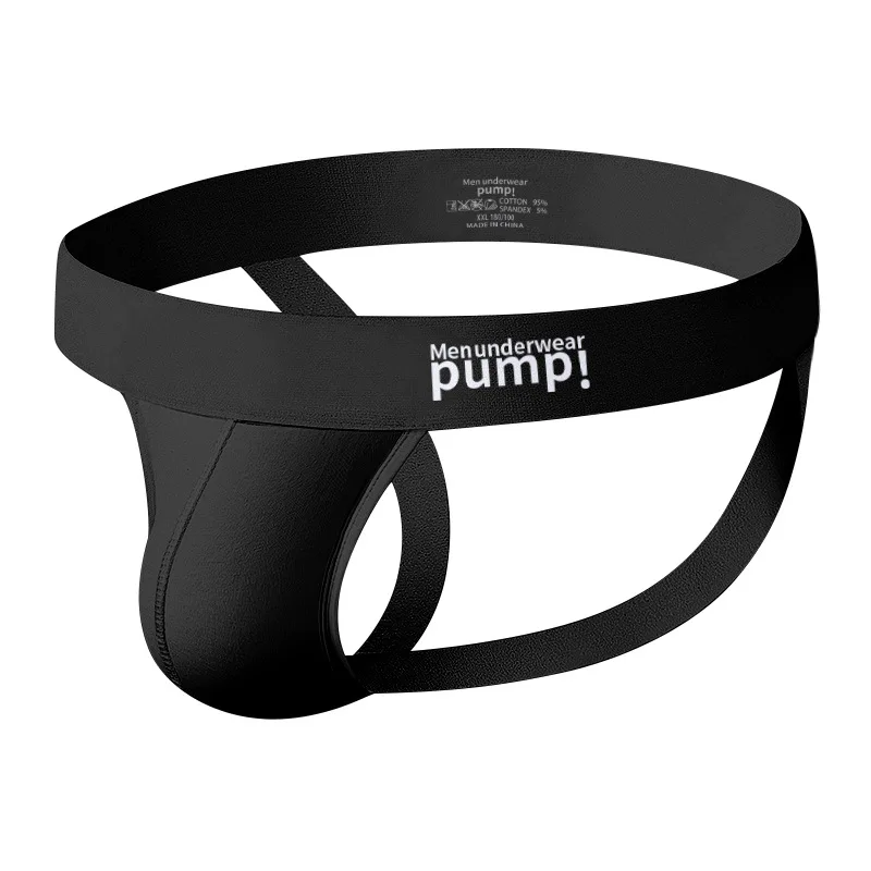 Men Underwear C-String G-String Man Thong Backless Open Low Rise Cotton Black White Double Strap Sexy Pump MP5001 - view 2