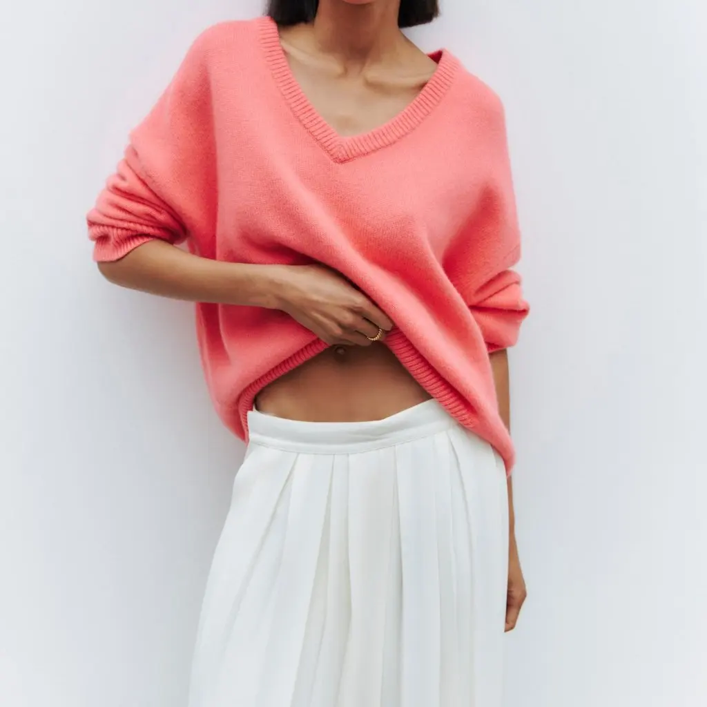 

Женский свитер с v-образным вырезом и длинными рукавами, свободный крой, осенне-зимняя мода, вдохновленная интернет-знаменитостями для электронной коммерции