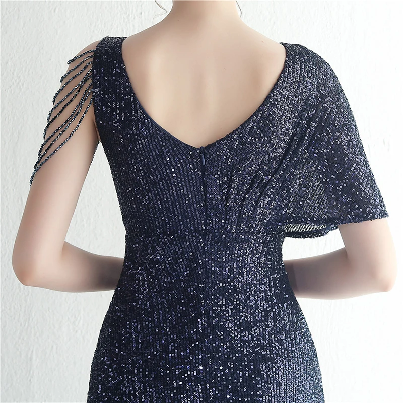 2023年新作 ワンショルダー Oネック バックレス スパンコール ウェディング ブライズメイド イブニングパーティー カクテル プロム ロングドレス