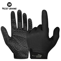 WEST BIKING Summer Cycling Gloves  MTB Full Finger Bike Gloves Touch Screen Non-Slip Silicone Palm Rest Driving Riding Gloves