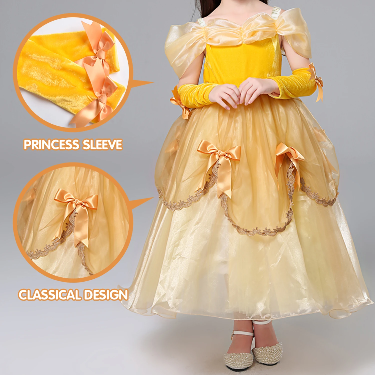 Uporpor Princess Belle LED Light Up Dress for Girl Kids Ball Gown Child Cosplay Bella Beauty and The Beast Costume Fancy Party