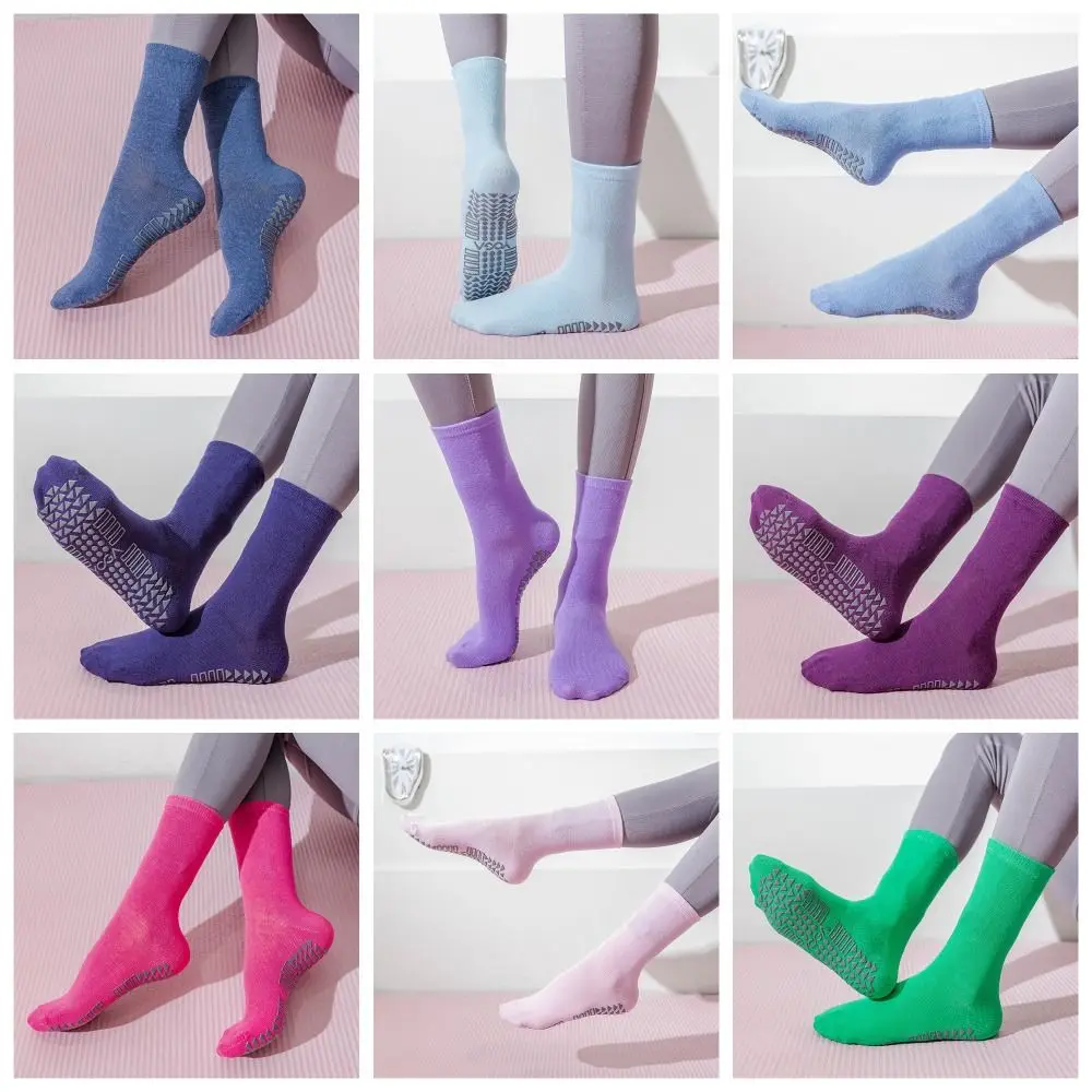 1 Pair Anti-slip Women Yoga Socks Quick-Dry Middle Tube Pilates Ballet Socks Breathable Cotton Yoga Fitness Socks Pilates