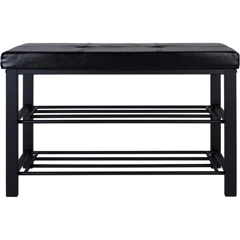 

Storage Bench,Shoe Rack with Strong Sturdy Metal Frame,Ottoman,Tufted,Padded Seating for Entryway,Bedroom,Closet & Hallway,Black