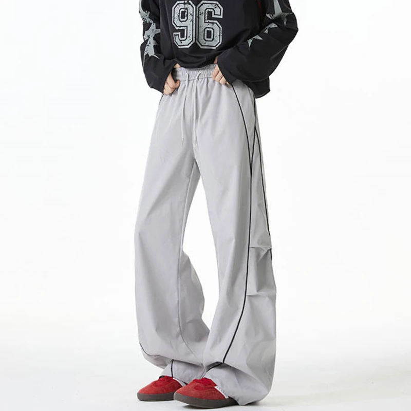 Luzhen cor contraste listra decorar solto em linha reta calças casuais dos homens 2025 rua de alta qualidade perna larga calças esportivas jy3692