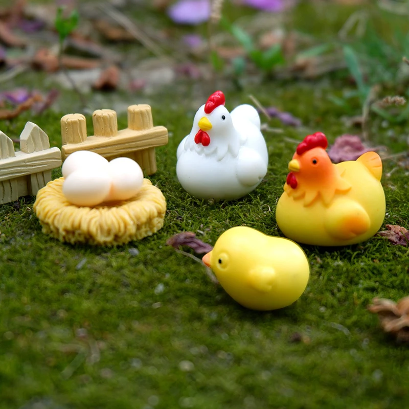 6 pz/set Gallina Bianca Uova di Pollo Figura Animale Pulcino Giallo Modello Casa/Scrivania/Decorazione Della Torta Rara Limite Raccogliere Giocattolo Regalo per Il Capretto
