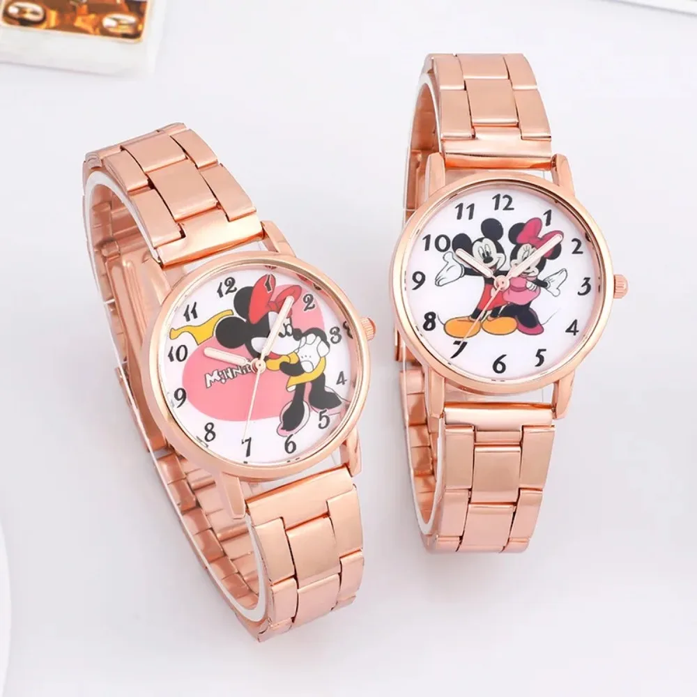 New Mickey Minnie Cartoon Kids Watches Stainless Steel Quartz Watch for Kids Women Boy Girl Wrist Watch Cute Birthday Gift Clock