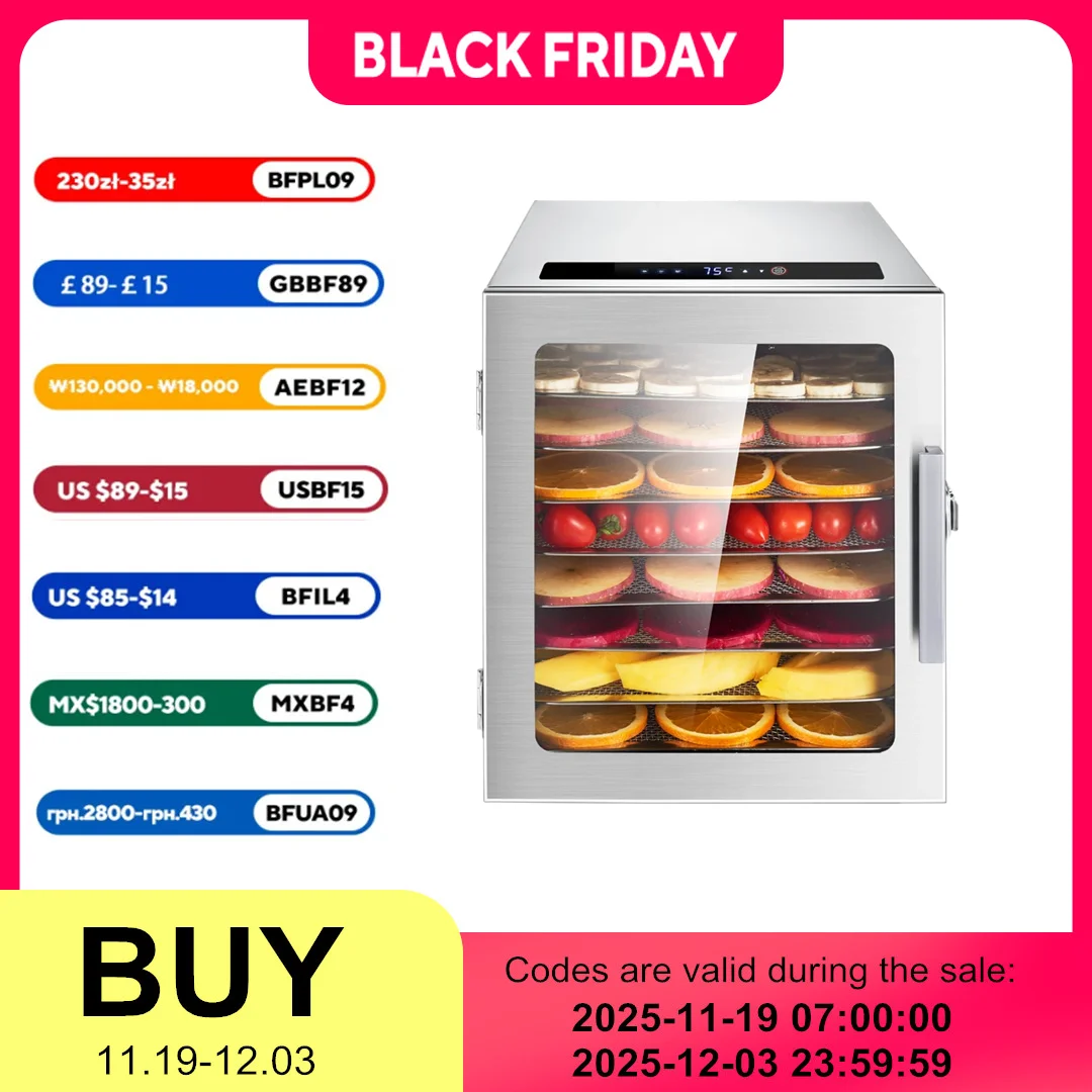 

8 Trays Food Dehydrator Stainless Steel Machine Household Vegetables Fruit Dryer with Digital Timer for Home Electric Food Dryer