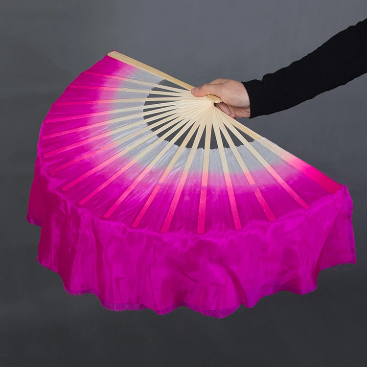 100% Silk Veil Pairs Adults Children Bellydance Costume Accessory Gradient Circle Fan Chinese Folk  Dancers Prop 8in