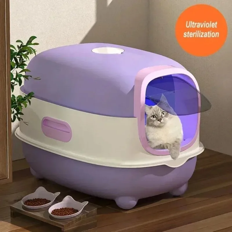 Enclosed Pet Nest Cat Litter Box Automatic Uv Sterilizatio Detachable Anti-Odor Pussy Toilet Bowl Deodorization Cat Litter Box