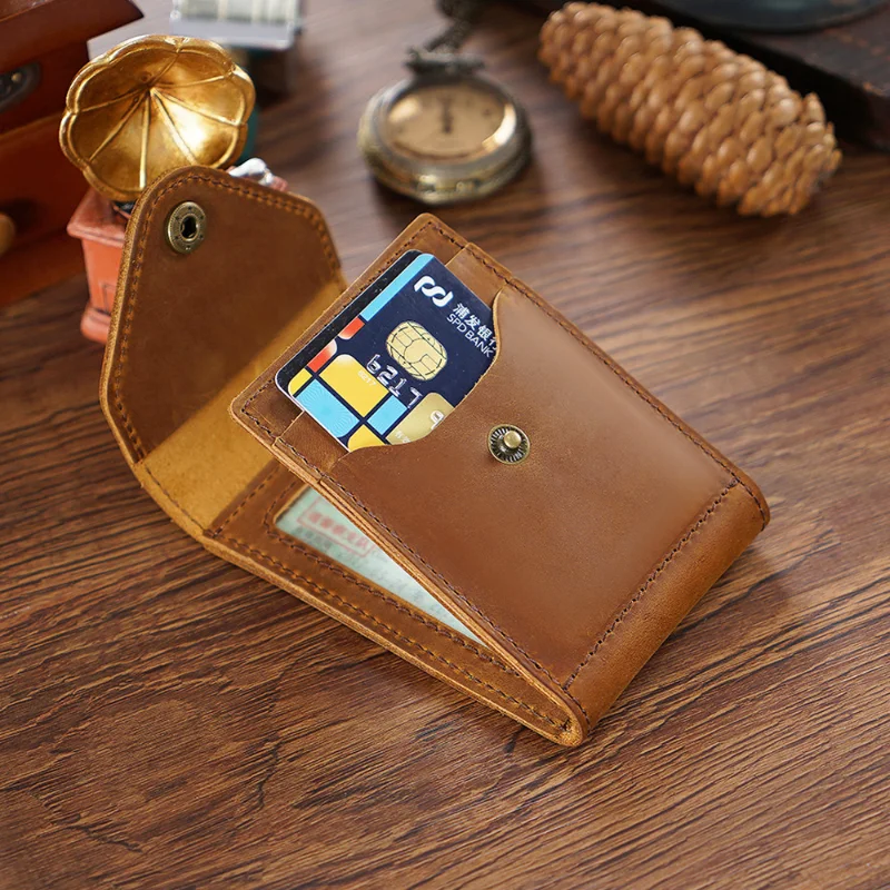 Genuine Leather ID Card Holder Driver License Cover Crazy Horse Leather Ancient Design Fashion Card Case Slim Wallet