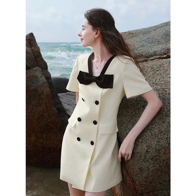 

2023 Summer New V-Neck Loose Bow Style Women's Fragrant Suit Dress