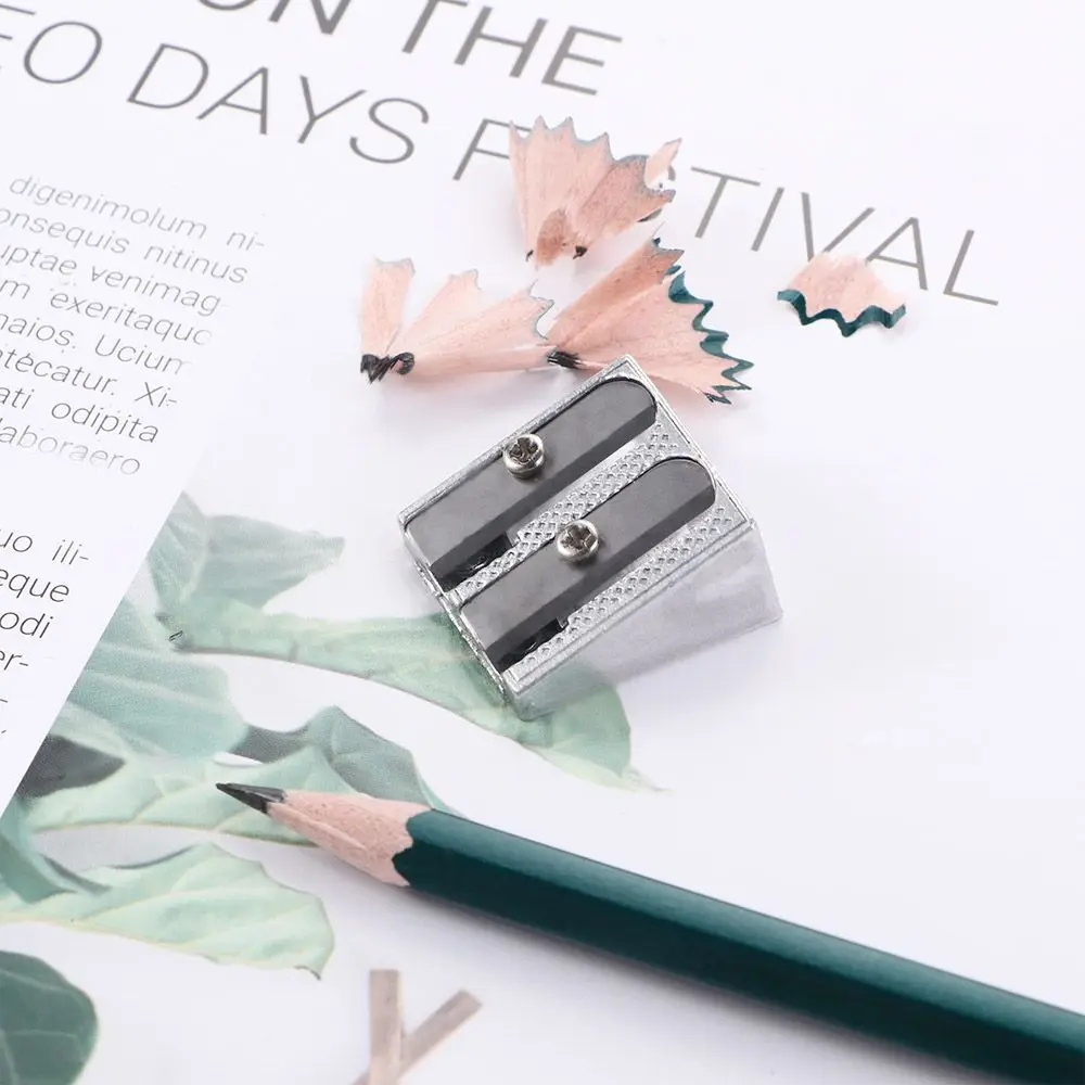 Simple 1/5pcs Bevelled Two Hole Metal Silver Office Sharpener Double Hole Pencil Sharpener Pens Cutter Tool Pencil Sharpener