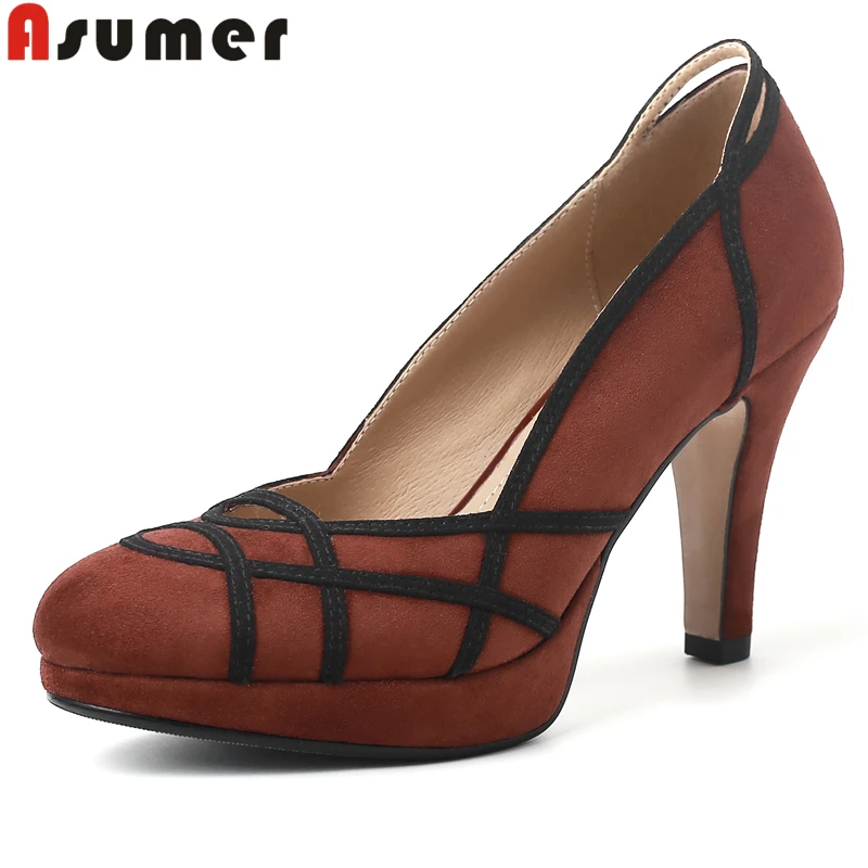 

ASUMER 2024 New Suede Leather Women Pumps High Heels Round Toe Platform Spring Summer Ladies Office Dress Shoes