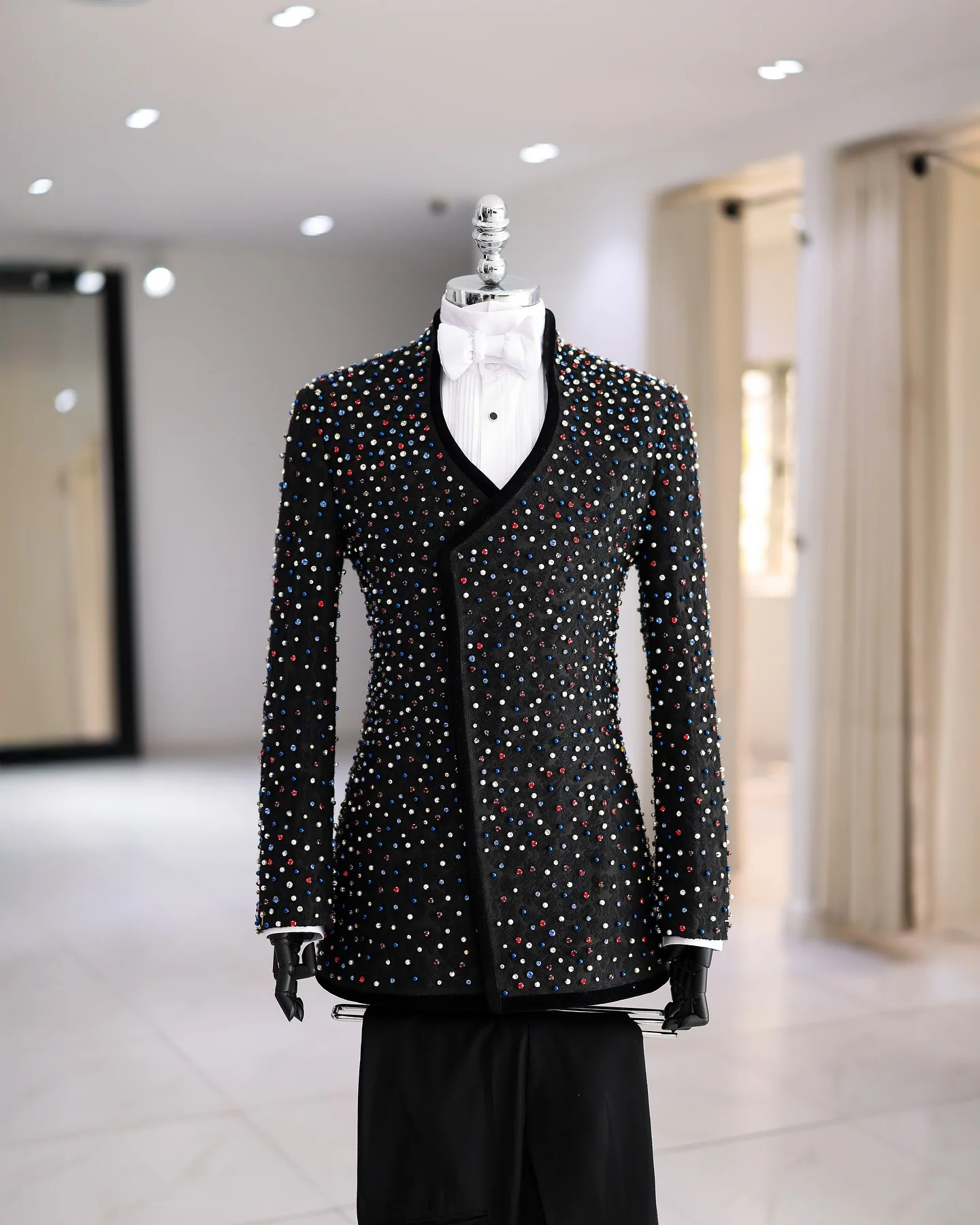 Bunte Kristalle Herrenanzüge Set 2-teilig Blazer + Hose Hose Schwarz Hochzeit Smoking Formal Büro Baumwolle Männlich Bräutigam Prom Jacke Mantel