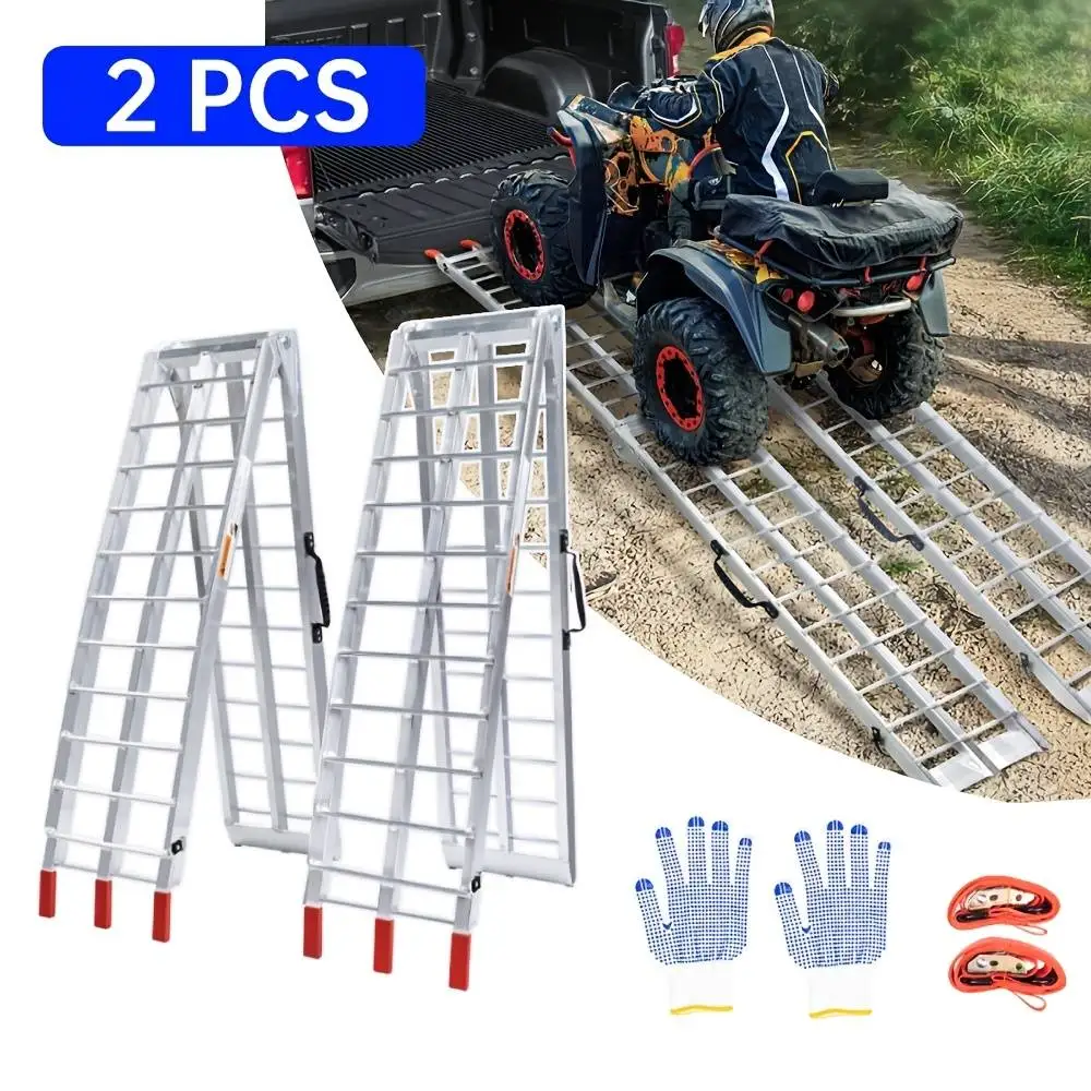 2 PCS ATV Ramps Folding Loading Ramps 1800 Lbs Capacity 7.5FT, Lightweight Portable Truck Motorcycle Ramps 4 Wheeler For Pickup Trucks, Trailer, Lawn Mower, Dirt Bike