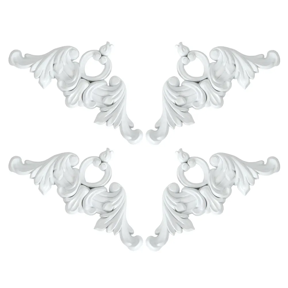 

4pcs Pvc Carved Onlay Wall Decor Corner Applique For Furniture Cabinet Decoration Elegant Vintage Style Unpainted Delicate