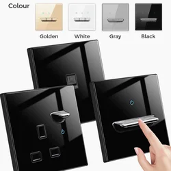 EU UK Crystal Tempered Glass Switch Panel LED Indicator 1/2/3/4 Gang/ 1/2 Way Self-reset Switch Button Light Switch Wall Switch