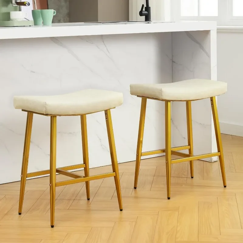 Bar Stools Counter Height  PU Leather Saddle Soft Cushion Seat， Backless Modern Upholstered Stools