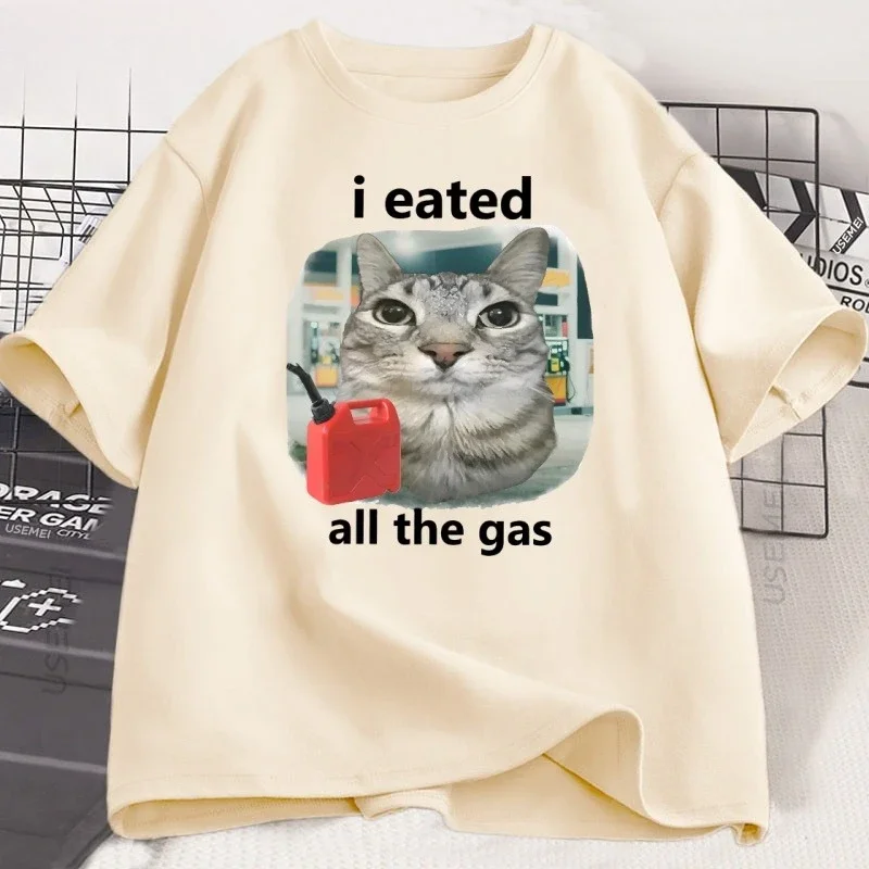 

Camiseta divertida I Eated All The Gas Cat para hombres y mujeres camiseta divertida de gato extraño desenganchado camisetas