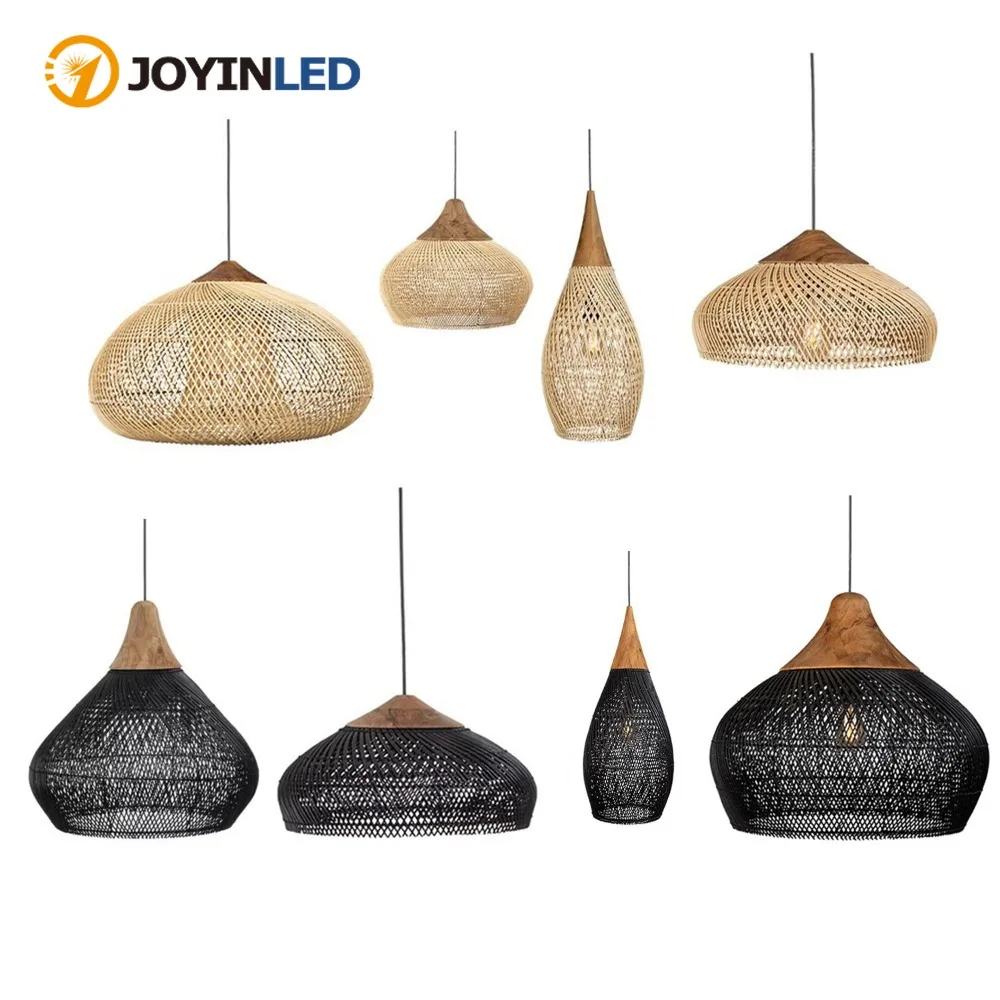 JOYINLED Pendelleuchten Vintage Handgefertigte Rattan-Lampe Japanischer Stil Wabi Sabi Beleuchtung für Kücheninsel Loft Esszimmer Licht