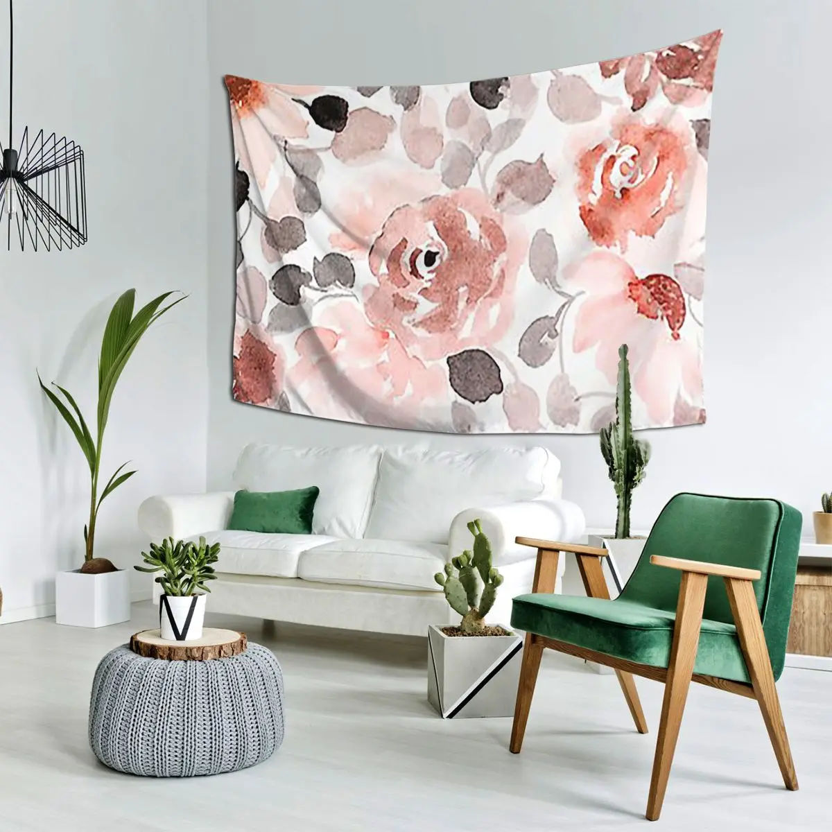 Floral, Watercolor, Soft, Pastel, Rose Gold, Blush Pink And G Tapestry Hippie Wall Hanging Home Tapestries for Bedroom Dorm Room