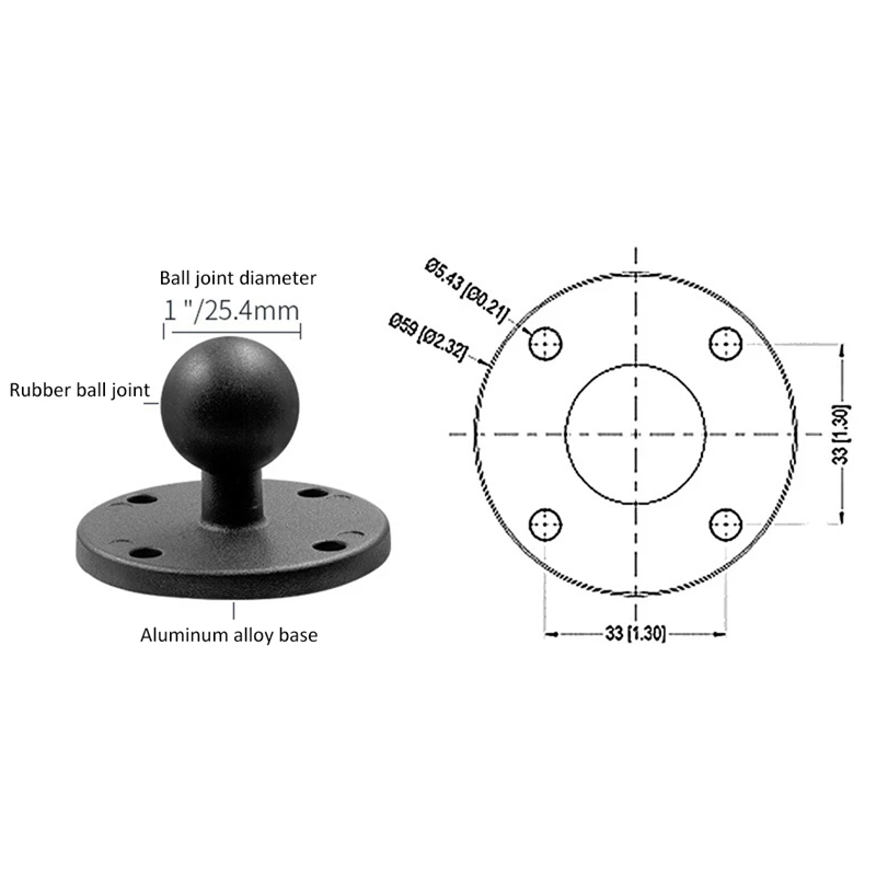 ฐานยึดอลูมิเนียมทรงกลมพร้อมหัวยางฐานยึดรถจักรยานยนต์สําหรับกล้อง Gopro ของโทรศัพท์