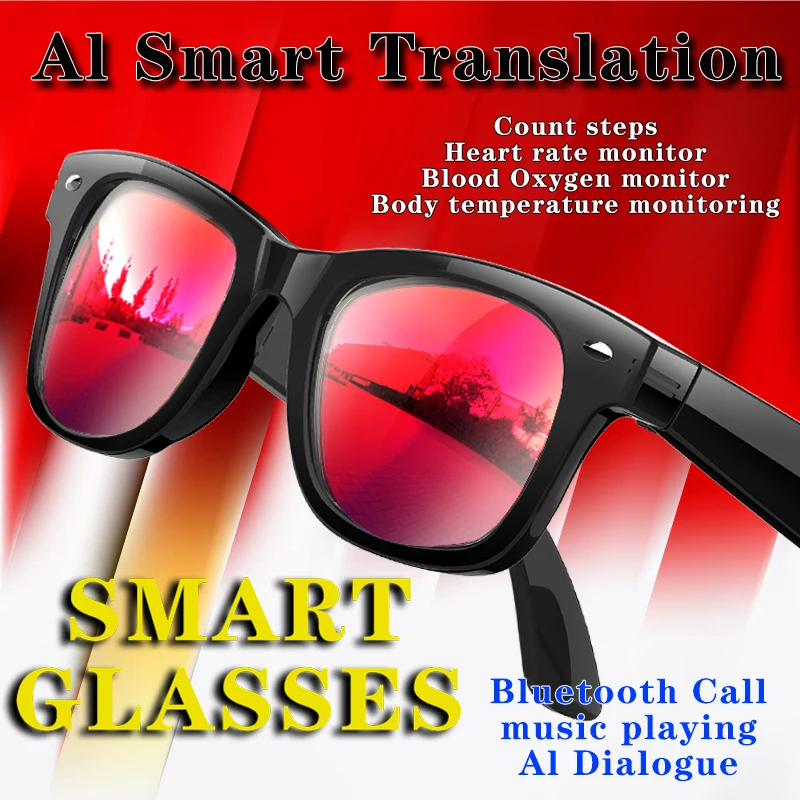 

LIGE New Heart Rate Monitor Smart Glasses UV Protection Temperature Monitor Al Translation Voice Assistant Call Smart Sunglasses