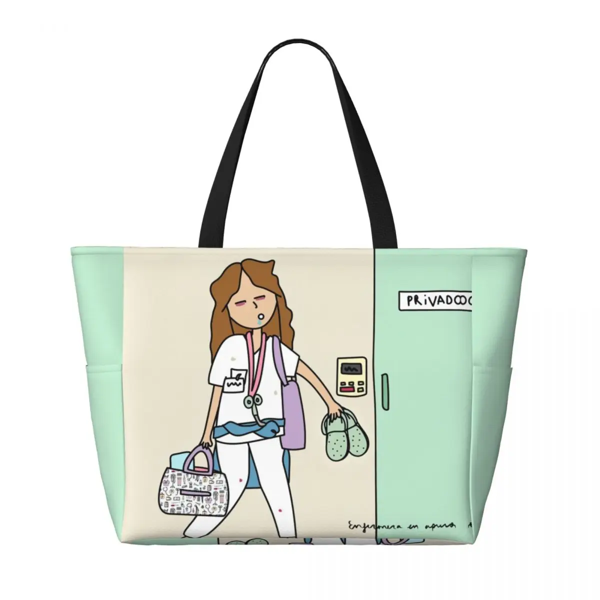 Custom Enfermera En Apuros Doctor Nurse Medical Beach Tote Bag for Women Extra Large Gym Carry On Travel Shopping Bags