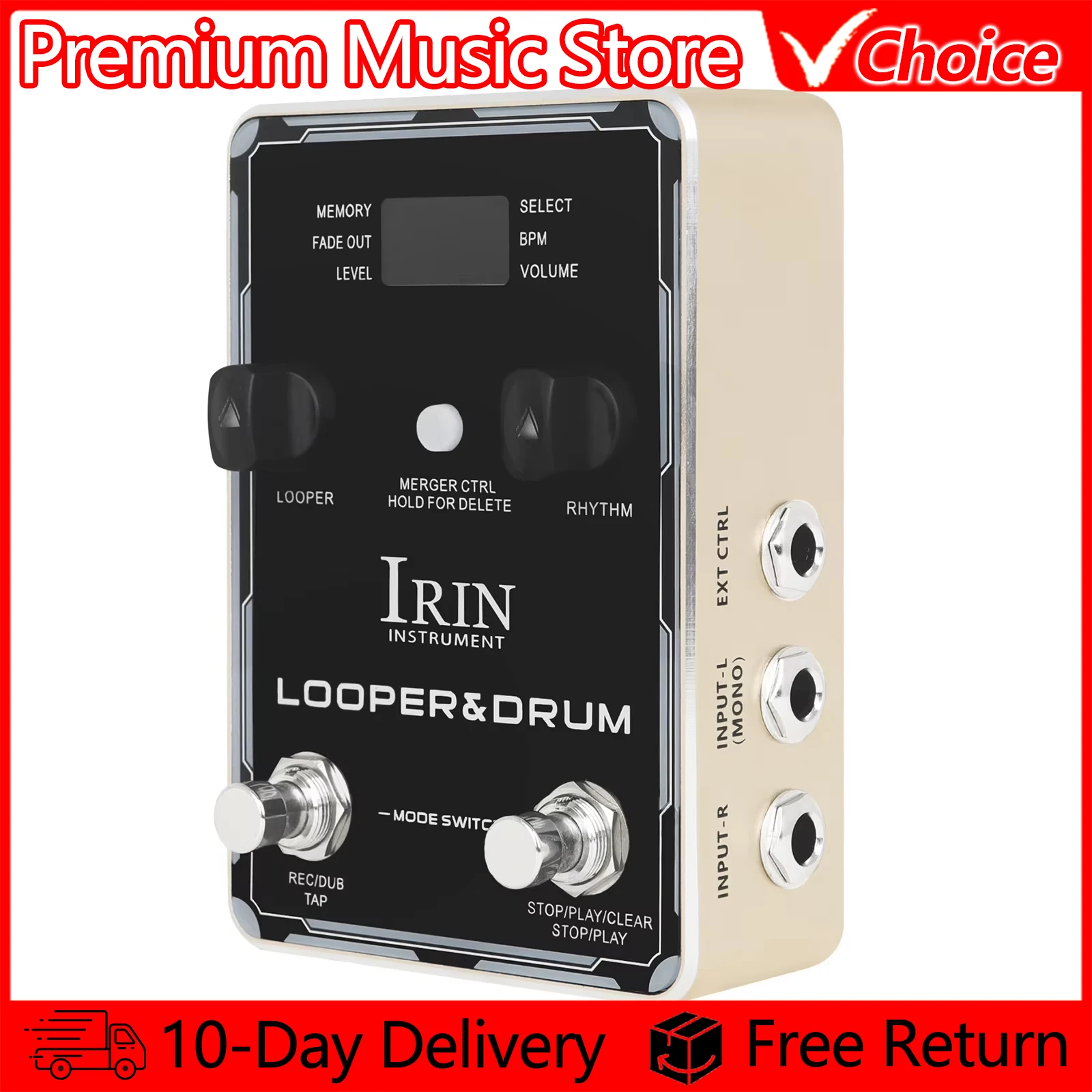 IRIN Looper Drum Electric Guitar Pedal Phrase Loops&Drum Machine 40 Storage 100 Drum Rhythms 10 Metronomes Bass Guitar Parts