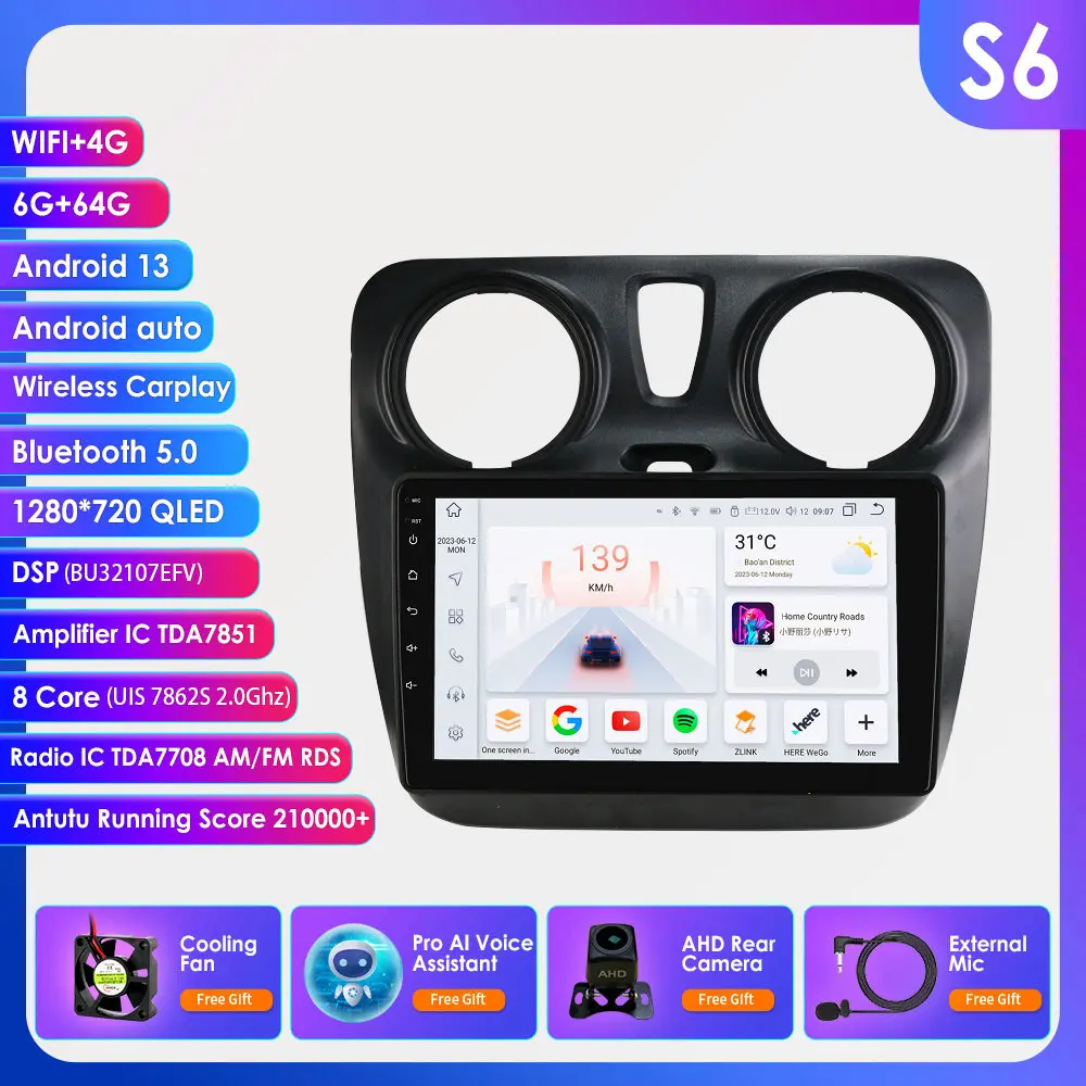 Android 14 Carplay voor Renault Lodgy Dacia Dokker 2012 - 2021 Autoradio 2DIN GPS Multimedia Videospeler 360 Camera Auto Intelligent Scherm 9"7862 Head Unit 4G WIFI SWC RDS
