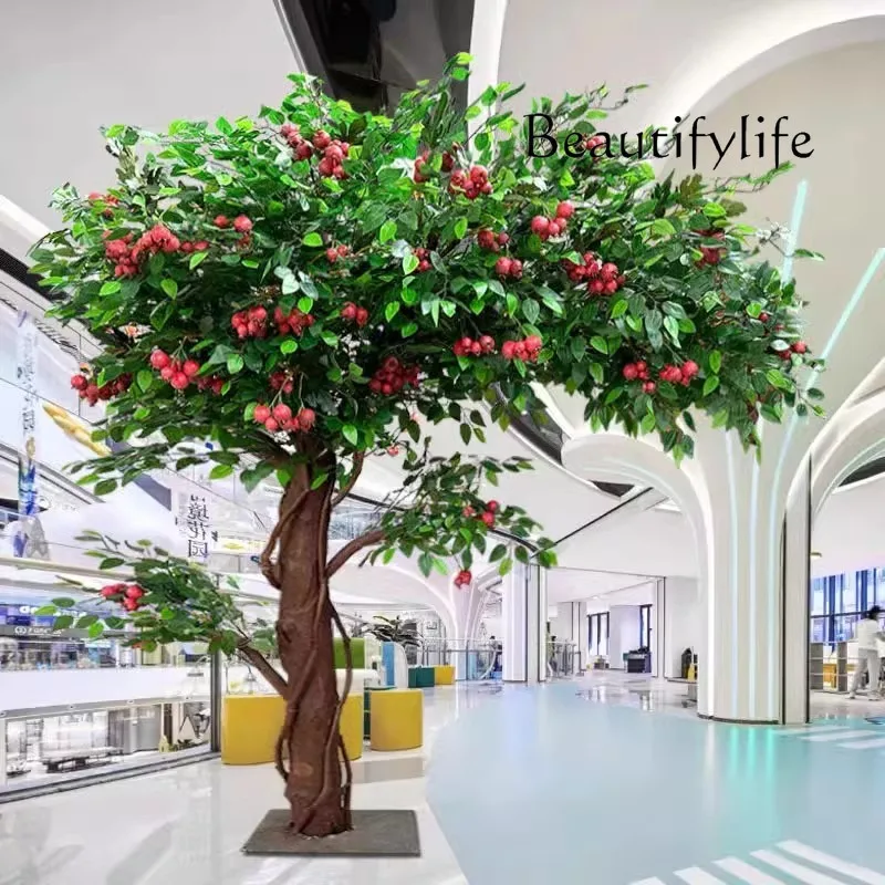 Simulation longan tree persimmon fake pomegranate hawthorn tree decorative bonsai solid wood large tree