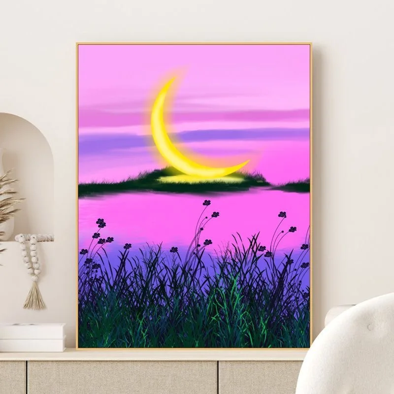 

A-0123 Golden Sun Silver Moon Canvas Art - Luxury Metallic Oil Painting