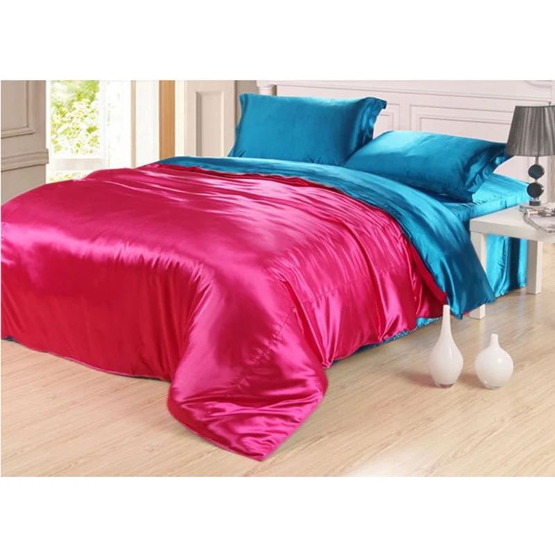 

Silk Bedding Sets 4pcs Both Sides Different Solid Colors Flat Sheet Duvet Cover Pillowcases Many Sizes Multicolor ls180102