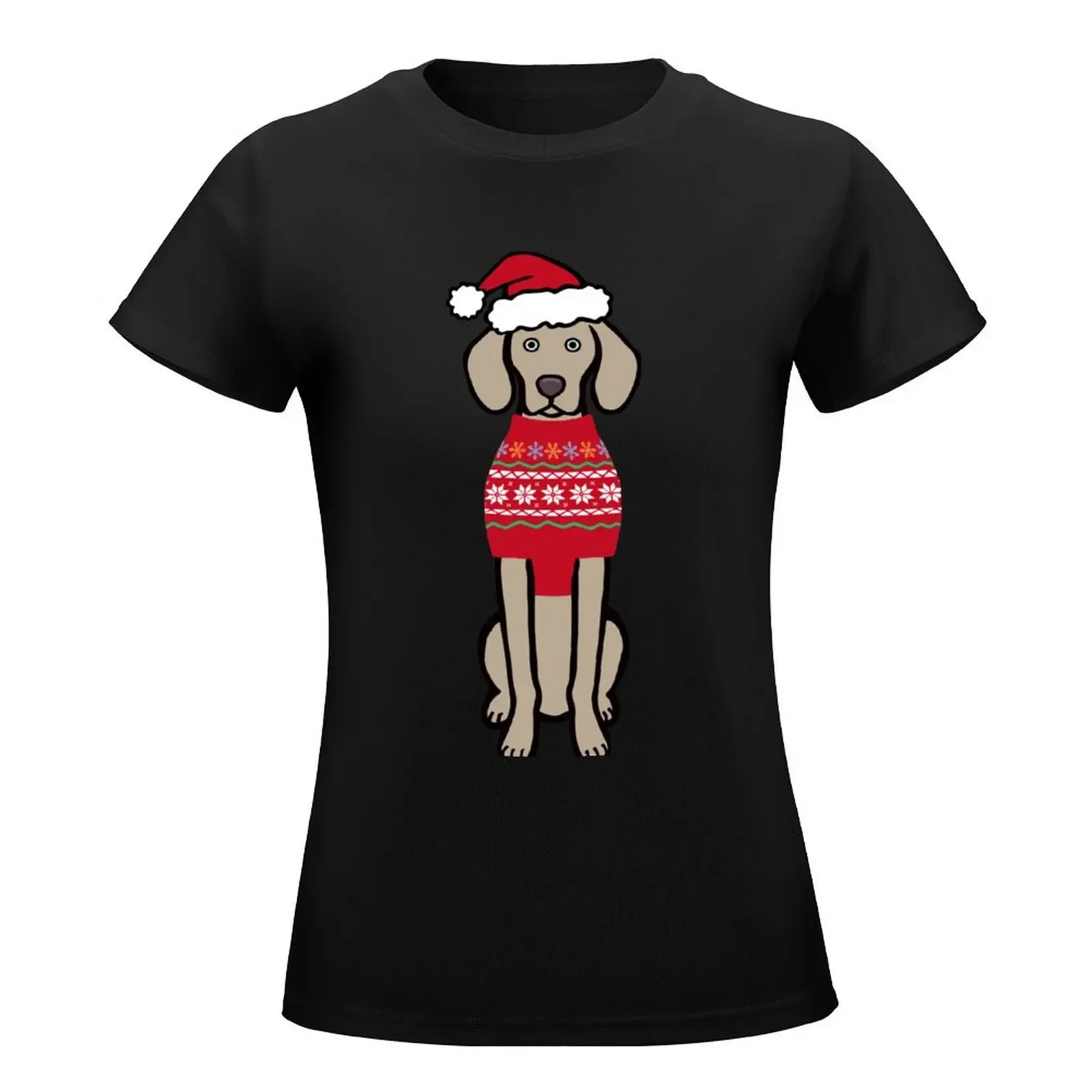 Weimaraner Christmas Santa Hat and Nordic Sweater T-Shirt aesthetic clothes Blouse Woman fashion